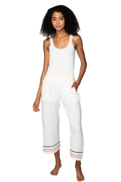 Subtle Luxury Pant XS/S / White / 100% Cotton Vivianne Pant in Double Gauze with Multi Color Embroidery
