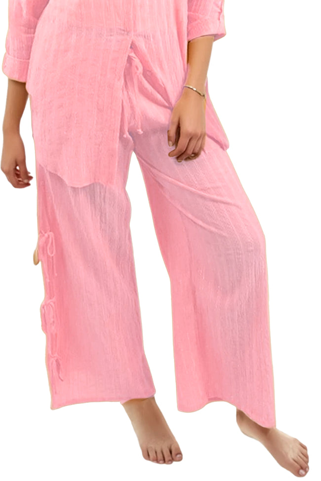 Subtle Luxury Pants XS/S / Flamingo / 100% Cotton Gauze w/Lurex Cotton Gauze with Lurex Coastal Pant