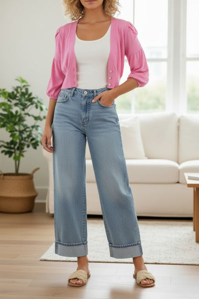 subtle-luxury-pink-Daisy_Balloon_Short_Sleeve_Almost_Vintage_Sweater_Button_Crop_Sweater-hot-pink-xs-s-daisy-balloon-sleeve-almost-vintage-sweater-2
