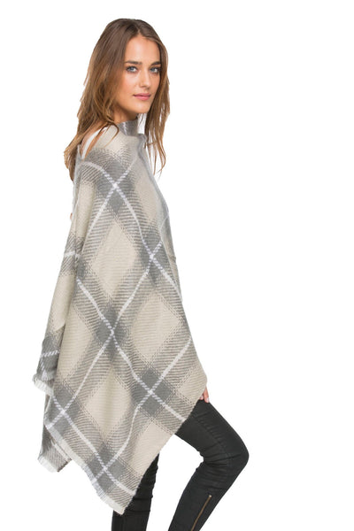 Subtle Luxury Poncho Grey / One Size Plaid Soft Winter Poncho Blanket
