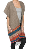 Subtle Luxury Poncho Tan / One Size Blanket Winter Kimono in Colored Border