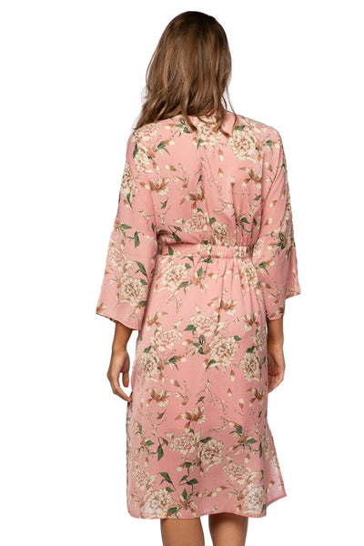 Subtle Luxury Robe Bed to Brunch Kimono Coverup Robe in Peony Petals Print