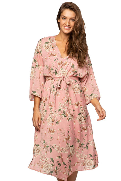 Subtle Luxury Robe Bed to Brunch Kimono Coverup Robe in Peony Petals Print