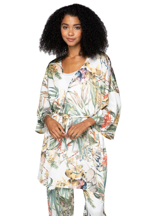 Subtle Luxury robe L/XL / White / 100% Polyester Bed to Brunch Roxy Robe in Tropical Escape