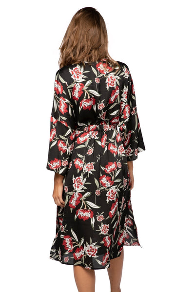 Subtle Luxury Robe S/M / Black / 100% Poly - Mid Weight Bed to Brunch Kimono Robe in Rosy Print