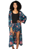 Subtle Luxury Robe S/M / Navy / 100% Mid Weight Poly Bed to Brunch Robe Kimono in Summer Bloom Print