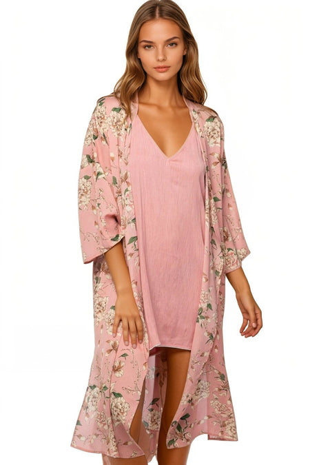 Moon Phase Satin Print Kimono Lounge Robe