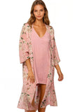 Subtle Luxury Robe S/M / Rose / 100% Polyester Bed to Brunch Kimono Coverup Robe in Peony Petals Print