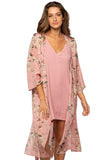 Subtle Luxury Robe S/M / Rose / 100% Polyester Bed to Brunch Kimono Robe in Peony Petals