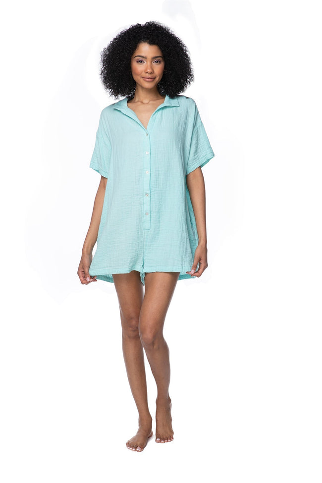 Subtle Luxury Romper Double Gauze Lazy Day Romper in Pacific