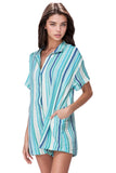 Subtle Luxury Romper XS/S / Montauk Stripe Print-Blue / 100% Cotton Double Gauze Double Cotton Gauze Washed Lazy Day Romper - Printed