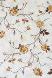 Subtle Luxury wool scarf featuring a delicate white background with a romantic yellow and brown rose floral print.