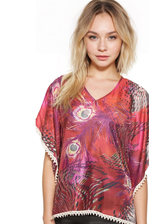 Subtle Luxury Shirts 100% Silk V-Neck Pool Kaftan Top