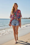 100% Silk Print V Neck Top - Almost Vintage