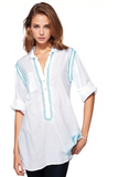 Subtle Luxury Shirts Boyfriend Cotton Shirt | Embroidery / S/M / White/Electric Blue Boyfriend White Cotton Shirt in Limited Supply Embroidery Colors | On sale now