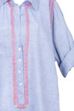 Subtle Luxury Shirts Boyfriend Cotton Shirt in Denim Chambray with Multi Color Embroidery