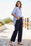 Boyfriend Cotton Shirt in Denim Chambray with Multi Color Embroidery