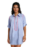 Subtle Luxury Shirts Boyfriend Cotton Shirt in Denim Chambray with Multi Color Embroidery