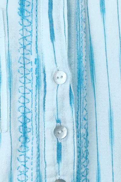 Subtle Luxury Shirts Boyfriend Embroidery Shirt Coverup in Cotton Novelty Stripes & Ikat Fabrics