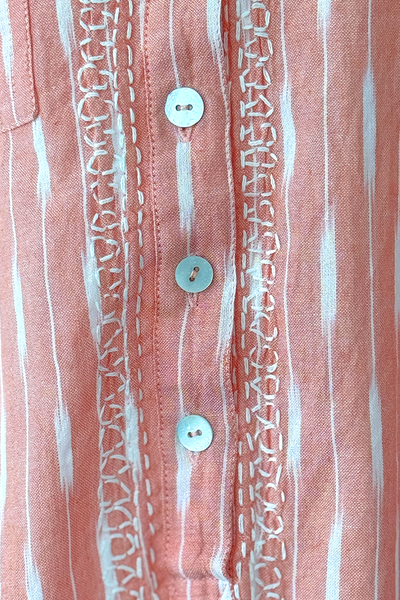 Subtle Luxury Shirts Boyfriend Embroidery Shirt Coverup in Cotton Novelty Stripes & Ikat Fabrics