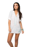 Subtle Luxury Shirts Boyfriend Shirt | Embroidery / M/L / White/Sea Boyfriend White Cotton Shirt in Limited Supply Embroidery Colors | On sale now