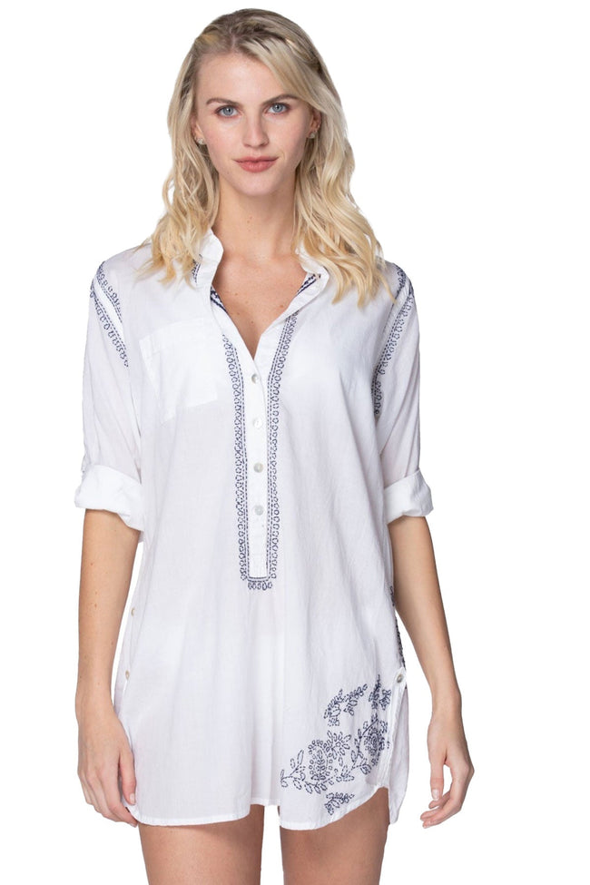 Subtle Luxury Shirts Boyfriend Shirt | Embroidery / S/M / White/Midnight Boyfriend White Cotton Shirt in Limited Supply Embroidery Colors | On sale now