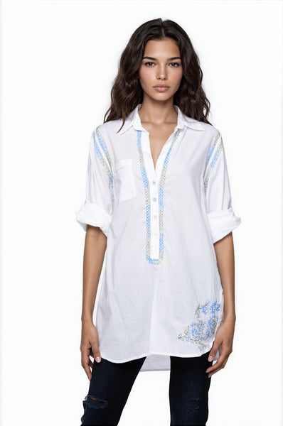 Boyfriend White Cotton Shirt in Limited Supply Embroidery Sale Colors