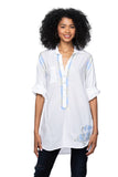 Subtle Luxury Shirts Boyfriend Shirt | Embroidery / S/M / White/Peacock Ombre Boyfriend White Cotton Shirt in Limited Supply Embroidery Sale Colors