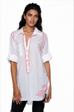 Subtle Luxury Shirts Boyfriend Shirt | Embroidery / S/M / White/Raspberry Boyfriend White Cotton Shirt in Limited Supply Embroidery Colors Sale