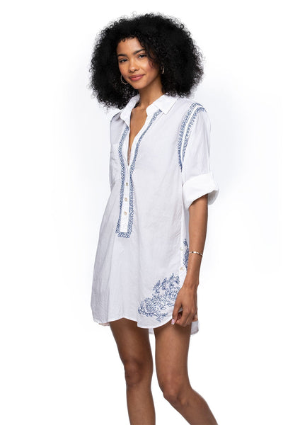 Subtle Luxury Shirts Boyfriend Shirt | Embroidery / S/M / White/Stonewashed Boyfriend White Cotton Shirt in Limited Supply Embroidery Colors | On sale now