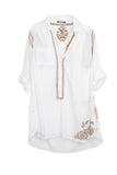 Subtle Luxury Shirts Boyfriend Shirt | Embroidery / XS/S / White/Brown Boyfriend White Cotton Shirt in Limited Supply Embroidery Sale Colors