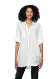 Subtle Luxury Shirts Boyfriend Shirt | Embroidery / XS/S / White/Kiwi Boyfriend White Cotton Shirt in Limited Supply Embroidery Colors | On sale now