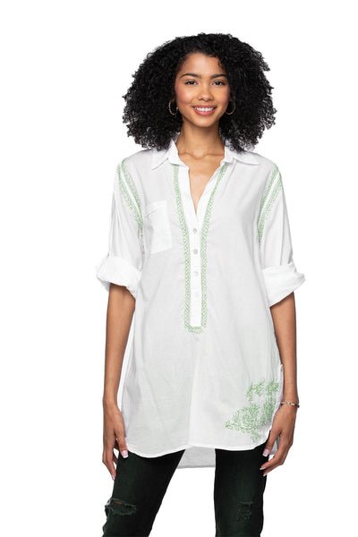 Subtle Luxury Shirts Boyfriend Shirt | Embroidery / XS/S / White/Kiwi Boyfriend White Cotton Shirt in Limited Supply Embroidery Colors | On sale now
