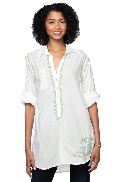 Subtle Luxury Shirts Boyfriend Shirt | Embroidery / XS/S / White/Kiwi Boyfriend White Cotton Shirt in Limited Supply Embroidery Colors | On sale now