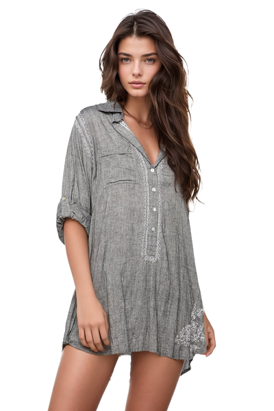 Subtle Luxury Shirts Boyfriend shirt in Cotton Chambray - Charcoal