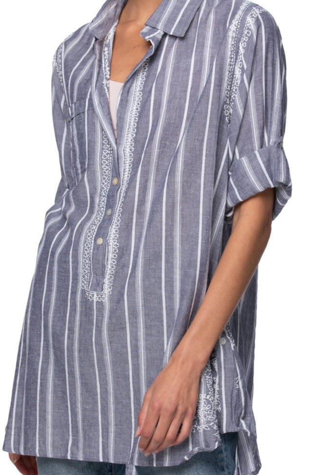 Subtle Luxury Shirts Boyfriend Shirt in Cotton Shirting - Cabana Grey