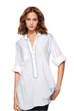 Subtle Luxury Shirts Boyfriend Shirt / XS/S / Electric Blue Boyfriend White Cotton Button Shirt with Electric Blue Embroidery