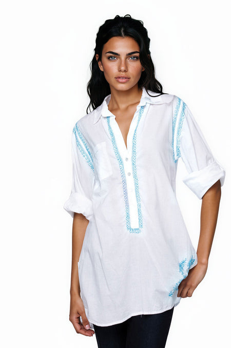 Everyday Button Down in Cotton Shirting - Blue color options