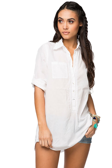 Boyfriend White Cotton Shirt with Nude Embroidery