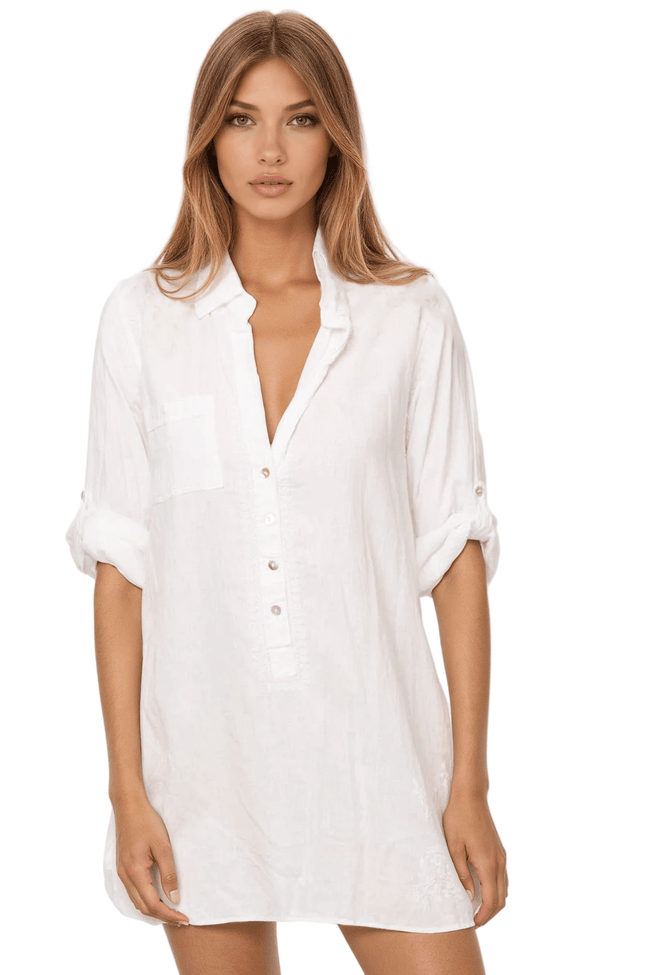 Subtle Luxury Shirts Boyfriend Shirt / XS/S / White Boyfriend White Cotton Shirt with White Embroidery