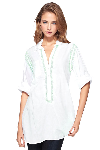 Subtle Luxury Shirts Boyfriend White Cotton Shirt in Limited Supply Embroidery Colors Sale