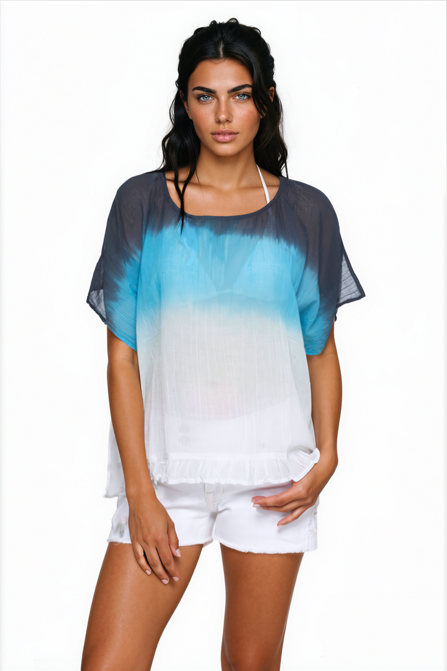 Subtle Luxury Shirts Chelsea Gauze Sheer Ruffle Top in 100% Cotton Woven