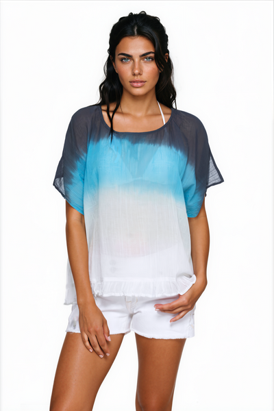 Subtle Luxury Shirts Chelsea Gauze Sheer Ruffle Top in 100% Cotton Woven