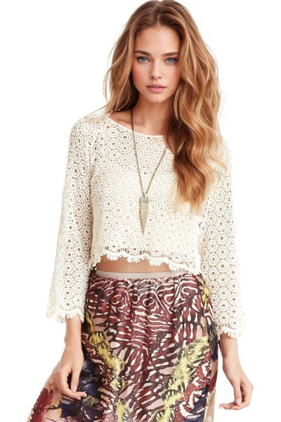 Subtle Luxury Shirts Cluny Cropped Top in Ivory / S/M Almost Vintage Cluny Lace Crop Top