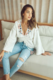 Subtle Luxury Shirts Isabella Blouse in Double Gauze with Embroidery detail