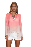 Subtle Luxury Shirts Mia Cotton Gauze Ruffle Back Dip Dye and Solid White Top