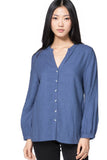 Subtle Luxury Shirts S/M / Ocean / 55% Linen, 45% Viscose Aveline Button Front Linen Blend Shirt