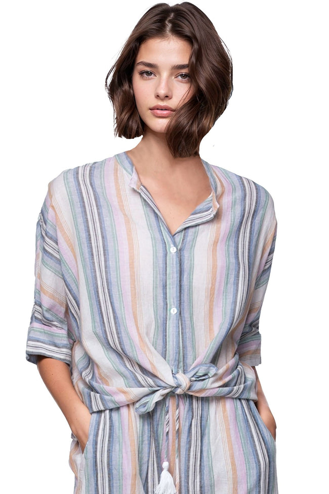Subtle Luxury Shirts S/M / Paradise Shells / 100% Cotton Kelly Buton Front Crop Cotton Shirt