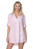 Subtle Luxury Shirts S/M / Red Reef / 100% Cotton Boyfriend Cotton Shirt with Embroidery in Red Pink | On Sale