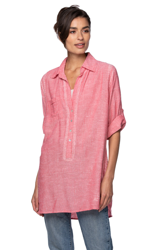 Subtle Luxury Shirts S/M / Red Sand / 100% Cotton Boyfriend shirt in Cotton Shirting in Reds Embroidery | Sale